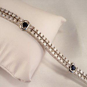 NEW Dark Blue Cubic Zirconias Silver 2 Strand DESIGNER Bracelet